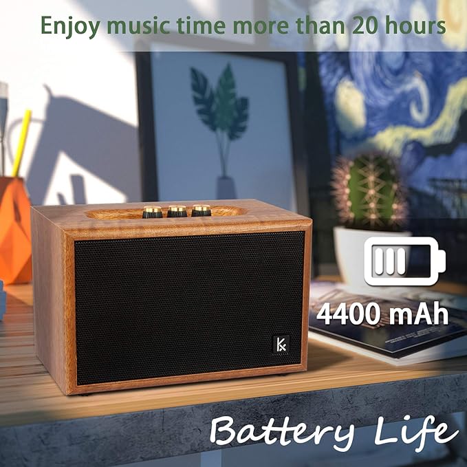 Retro Wooden Bluetooth Speaker, KONEX 40W Vintage Portable Wireless Speaker, Bluetooth 4.2 Heavy Bass Music Player, 20H Long Playtime, Outdoor Speaker for Home, Office, Party, Gift for Friend