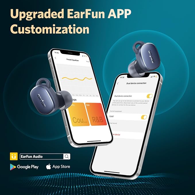 EarFun Free Pro 3 Noise Cancelling Wireless Earbuds, Hi-Res Sound, Snapdragon Sound with Qualcomm aptX™ Adaptive, 6 Mics ENC, Bluetooth 5.3 Earbuds, Multipoint Connection, Custom EQ App, Navy Blue