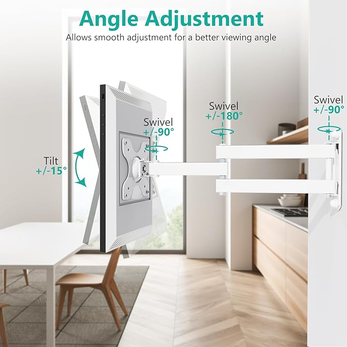 WALI Wall Mount for Echo Show 21, Echo Show 15, Adjustable Wall Mounting Bracket with Heavy Duty 15” Extension Arm, Rotate Tilt Swivel for Echo Show 21, Echo Show 15, Holds up to 33lbs, White