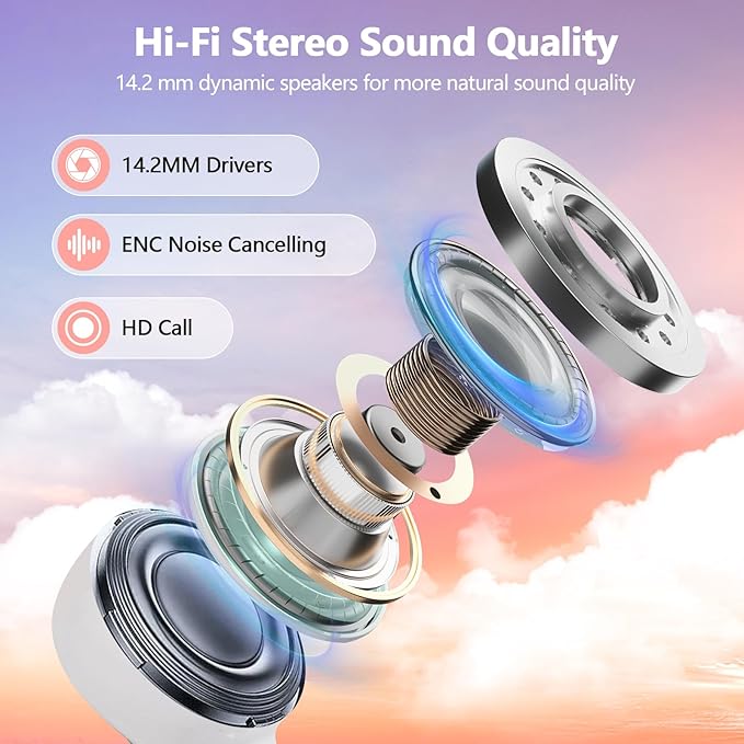 Wireless Earbuds 2025 NEW Bluetooth 5.4 Headphones Bass 3D Stereo,In-Ear Pink Earphones with 4 ENC Noise Cancelling Mic,48H Playtime with LED Display, IPX7 Waterproof for Laptop Android iOS, Rose Gold