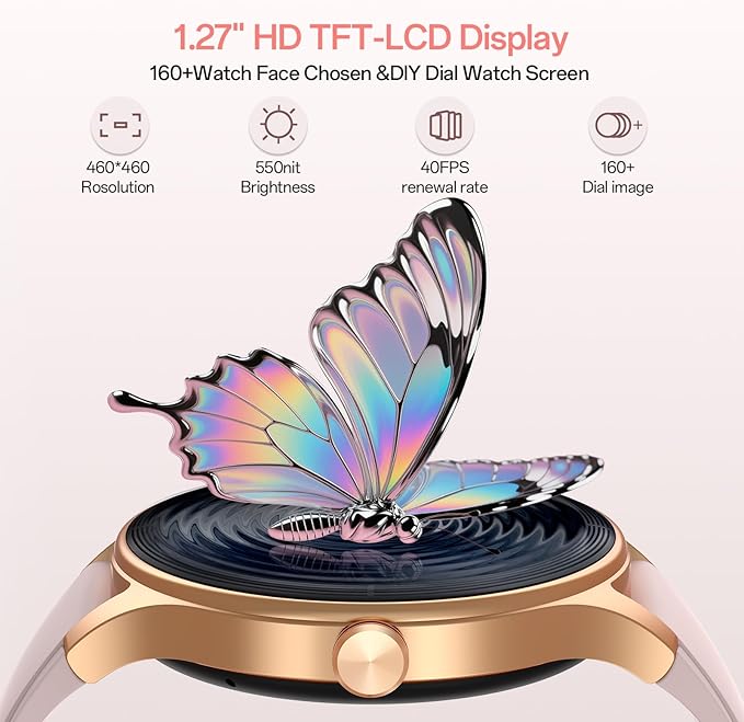 Smart Watches for Women,1.27" HD Touchscreen SmartWatch(2 Bands) with Bluetooth Calls (Make/Answer),Fitness Tracker with Heart Rate/Sp02/Sleep Monitor,110+ Sport Modes (Pink, 1.27)