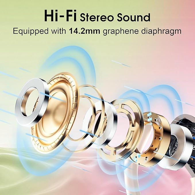 Wireless Earbuds 75hrs Bluetooth 5.4 Headphone Sport, 2025 Bluetooth Earbuds Stereo Deep Bass Over Ear Bud with Earhooks, ENC Noise Cancelling Mic, IPX7 Waterproof Earphone Rose Gold