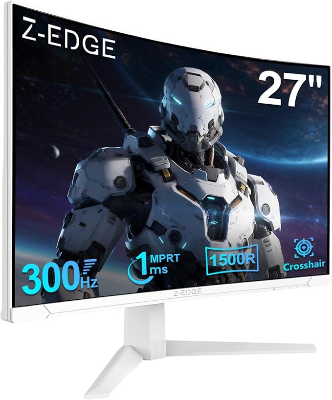 Z-Edge 27 inch Curved Gaming Monitor, FHD 1080P 300Hz Curved Monitor 1500R Computer Monitor, MPRT 1ms Monitor, 16.7M Colors, UG27S 2X DP 1.4 Ports and 2X HDMI 2.0 Ports (White