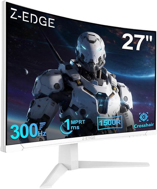 Z-Edge 27 inch Curved Gaming Monitor, FHD 1080P 300Hz Curved Monitor 1500R Computer Monitor, MPRT 1ms Monitor, 16.7M Colors, UG27S 2X DP 1.4 Ports and 2X HDMI 2.0 Ports (White