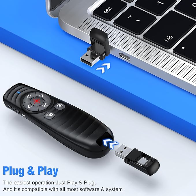USB Type C Wireless Presentation Clicker 2.4GHz Clicker for Powerpoint Presentations,Presentation Clicker with Volume Control & Hyperlink,Slide Clicker Pointer for Classroom Mac Laptop Computer