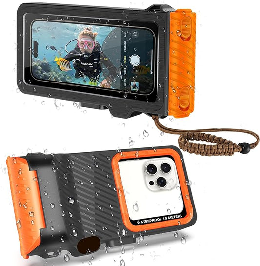 Waterproof Phone Case for Snorkeling & Diving (33ft/10m), IP68 Waterproof Hard Case for Swimming, Universal Underwater Touch Screen Case Compatible with iPhone (Orange, 4th Generation Phone Case)