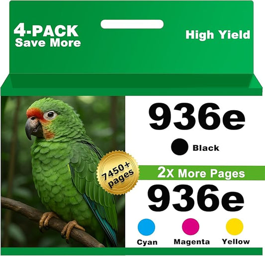 936e Ink Cartridges Combo Pack Replacement for HP 936 936XL for OfficeJet 9122e; Pro 9120e 9120 9125e 9125 9128e 9135e 9135 9110b 9120b 9130b 9130; Pro Wide Format 9730e 9730 Printers KCMY 4-Pack
