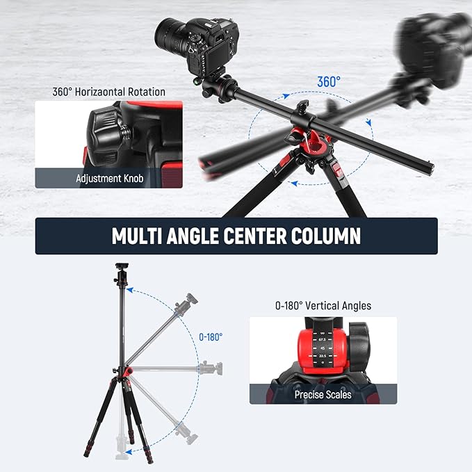 NEEWER 79 inch Camera Tripod Monopod with Center Column and Ball Head Aluminum, Arca Type QR Plate, Bag, Horizontal Tripod Overhead Camera Mount for DSLR Camera, Video Camcorder, Max Load: 33lb