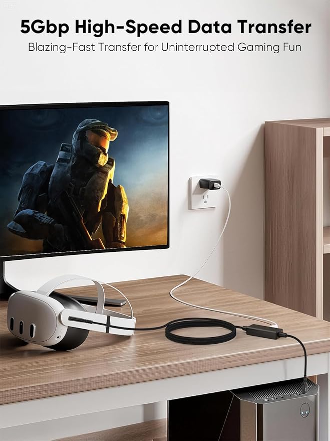 CableCreation 15.4FT 18W VR Charging Link Cable with PD Charging Socket, 5Gbps USB 3.2 GEN1 A to Type C Cable Compatible with Meta Quest 3S/Quest 3/Oculus Quest 2/Pico 4 Accessories and PC/SteamVR