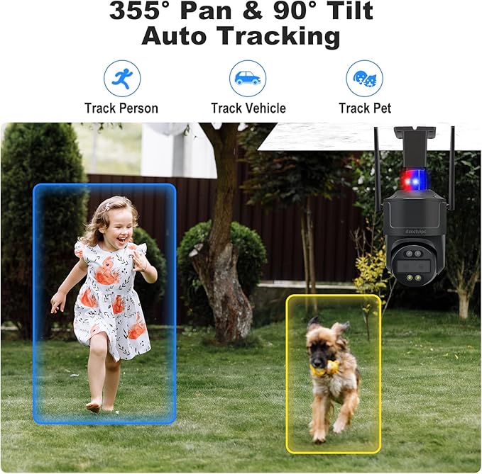 4K/8MP Dual Lens 10X Hybrid Optical Zoom PTZ Outdoor Security IP Camera,5GHz Dual Band WiFi,Auto Tracking,Color Night Vision,Waterproof,Human/Vehicle Motion Detection,Audio-Visual Alarm