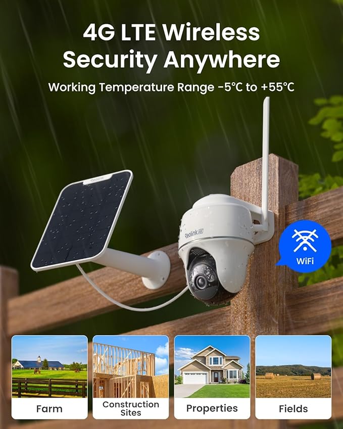 REOLINK 4K 4G LTE 360° Cellular Security Camera Wireless Outdoor +128G SD Card, No WiFi Solar Powered, SIM Card Included, 8MP Color Night Vision, Local/Cloud Storage, Go PT Ultra+Solar Panel 2
