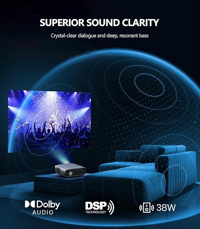 Ultra HD 4K Projector with Google TV & Netflix Licensed, 1900 ANSI Daytime Home Theater Projector, AI Autofocus, Dolby Audio, Short Throw, HDMI ARC, WiFi6 Bluetooth, NFC Screencast for Outdoor Party