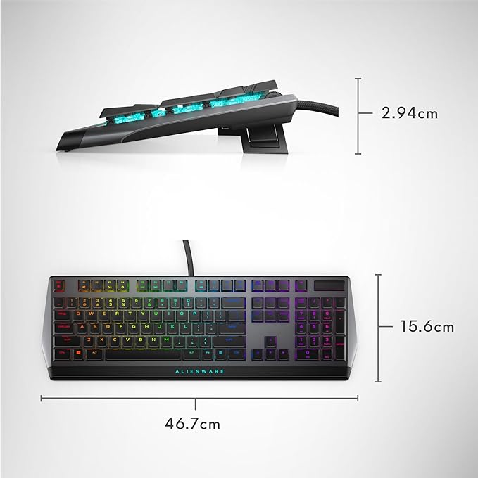 Alienware Low-Profile RGB Gaming Keyboard AW510K, AlienFx Per Key RGB LED Color Backlighting, Media CONTROLS & USB Passthrough, Cherry MX Low Profile Red Switches