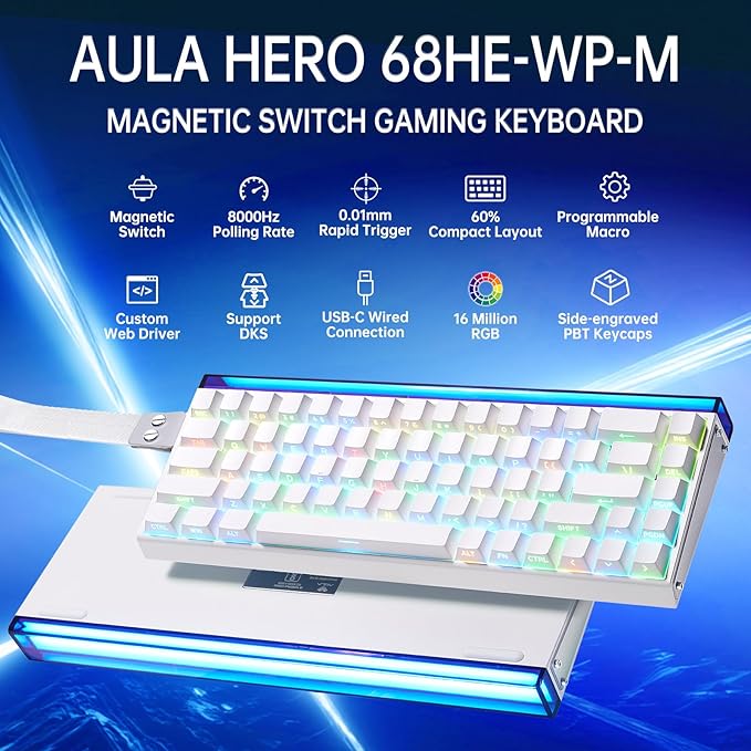 X Aula Gaming Keyboard, Wired 60 Percent Mini Keyboard Mechanical, Hall Effect Magnetic Switch Hot Swappable, 8000 Hz Polling Rate Fast Response Keyboards for PC/Mac Gamer/Typist/Travel