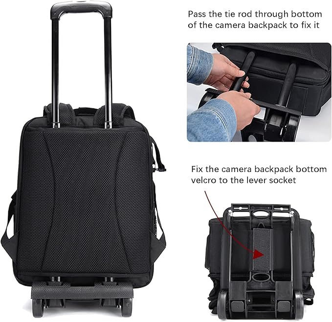 Cwatcun Camera Backpack Trolley Case Bag with Tripod Holder Anti-Theft Waterproof Camera Bag fits 15.6' Laptop for Canon Nikon Sony DSLR SLR Camera for Women Men Photographer