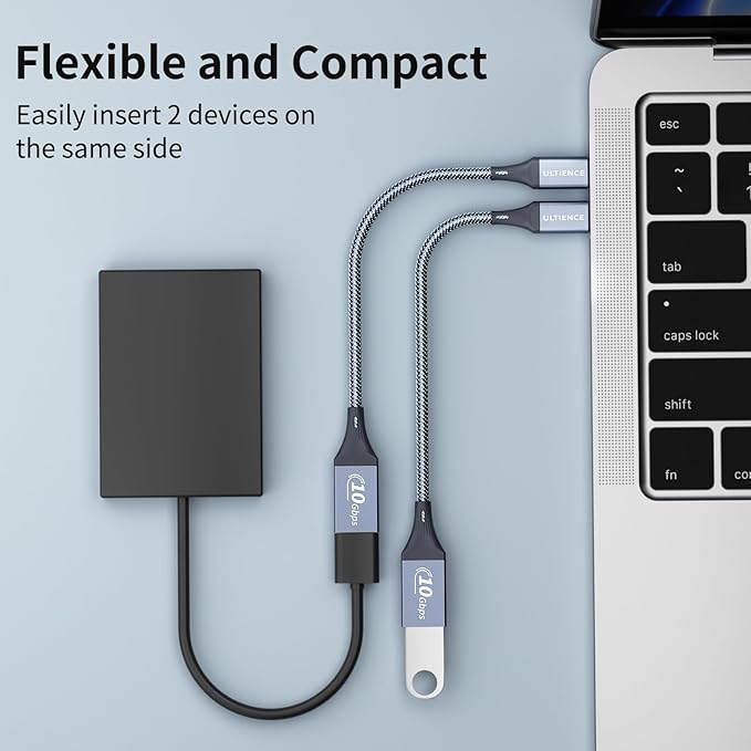 USB C to USB Adapter 2 Pack: USB Female to USB C Male OTG Cable - 10Gbps SuperSpeed Data Transfer for MacBook Pro/iPad Air, iPhone 16 15 Pro Max (0.59ft, Grey)