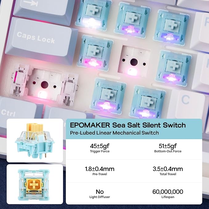 EPOMAKER TH108 Full Size Mechanical Keyboard, Wireless Gaming Keyboard with 8000mAh Battery, Creamy Gasket, 108 Keys, Hot Swap, Custom Driver, RGB Backlight (Blue&White, Sea Salt Silent)