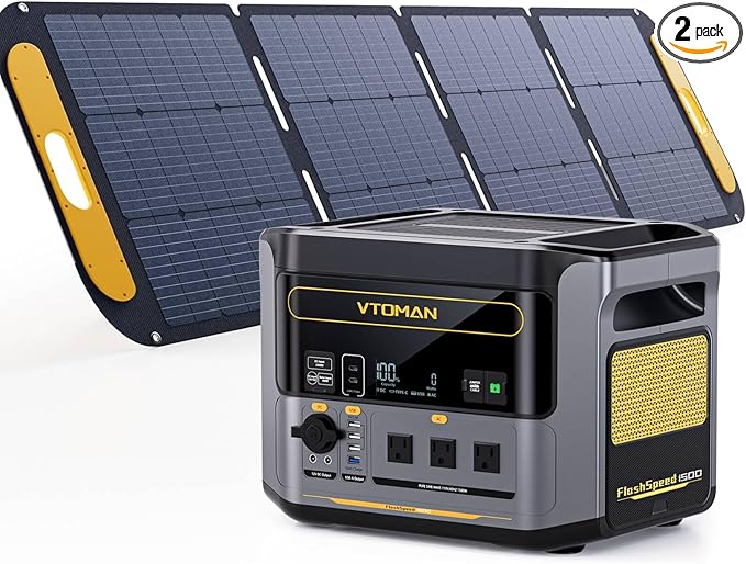 VTOMAN FlashSpeed 1500 Portable Power Station with 200W Pro Solar Panel - 1548Wh/1500W(3000W Peak) Solar Generator with LiFePO4 Battery, 100W USB-C, 60 Min Fast Charging 0-80% for Camping, Backup