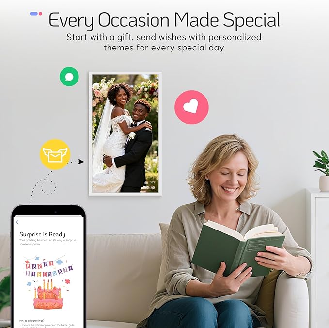 NexFoto 32 Inch Touchscreen Large Digital Picture Frame 64GB, FHD WiFi Digital Photo Frame, Add Photos from Google Photos, Easy to Share Videos, Gifts for Wedding, Housewarming, Birthday, White