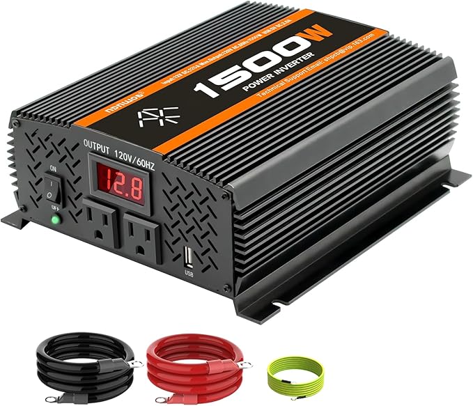 1500W Inverter 12V DC to 110V AC Converter for Home, RV, Truck, Off-Grid Solar Power Inverter with Built-in 5V/2.1A USB, AC Hardwire Port, Remote Controller