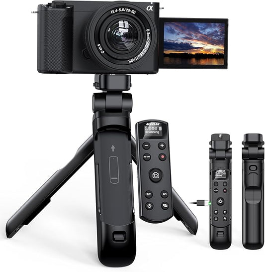 for Sony Vlog Shooting Grip Tripod with OLED Screen & Rechargeable Wireless Camera Remote - Zoom/Focus Control for ZV-1, ZV-E10,ZV-1F, A6100, A6400, A6700,A7IV,RX100 VII,A9,A9 II,FX3 (Black)