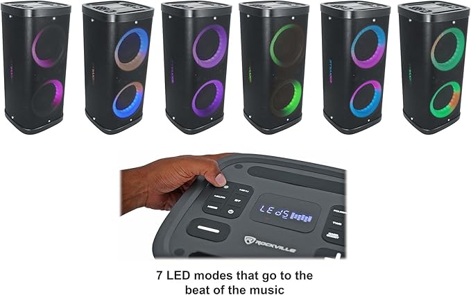Rockville BASS PARTY 65 V2 Bluetooth Speaker, 1200W, Deep Bass, LED Lights, 6.5" Dual Woofers, 12hr Battery, Multi Input, Perfect for Parties, Karaoke