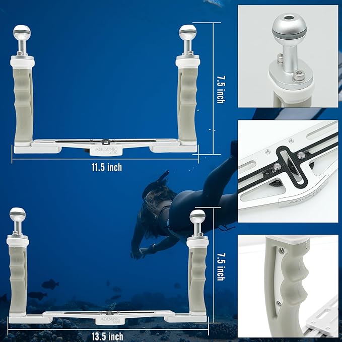 NS10 Underwater Camera Tray extendable Handle Grips Bracket for gopro,pt059,rx100 uw Camera housing Universal Soft Handle with Aluminum and Rubber Material (White)