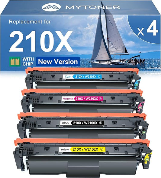 MYTONER 210X Toner Cartridges 4 Pack Compatible Replacement for HP 210X 210A 210 High Yield for Color Pro MFP 4301fdw 4301fdn 4201dw 4201dn Series Printer Ink 210X 210A W2100X W2100A