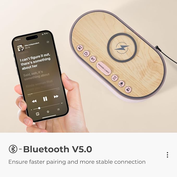 uscce Alarm Clock Bluetooth FM Radio: 10W Stereo Sound Speaker - Fast Wireless Charging for iPhone Samsung - Dimmable Clock Radio for Bedroom