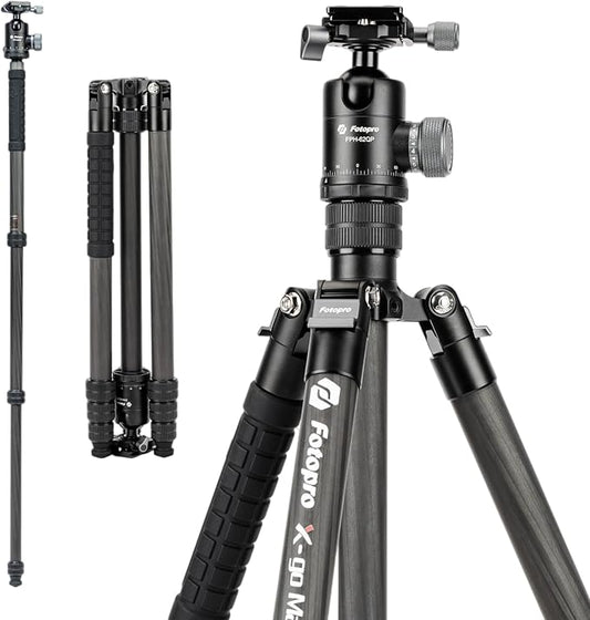 Fotopro 68" Carbon Fiber Travel Tripod, Heavy Duty Camera Tripod with Ball Head, Detachable Monopod with Quick Release Plate and Bag, Load up to 12KG/26lbs