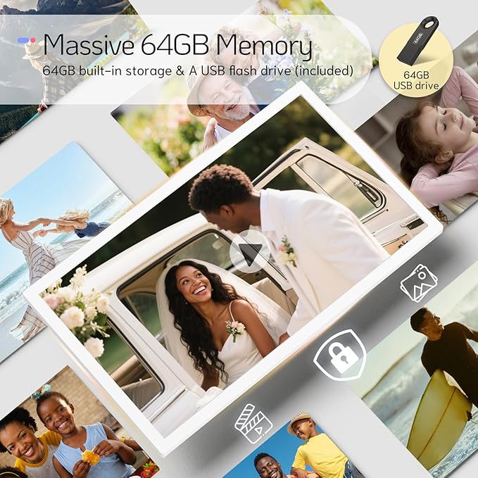 NexFoto 24 Inch Touchscreen Digital Picture Frame Large, FHD WiFi Electronic Photo Frame 64GB, Add Photos from Google Photos, Videos via App/USB, Gifts for WWedding, Newlywed, Housewarming, White