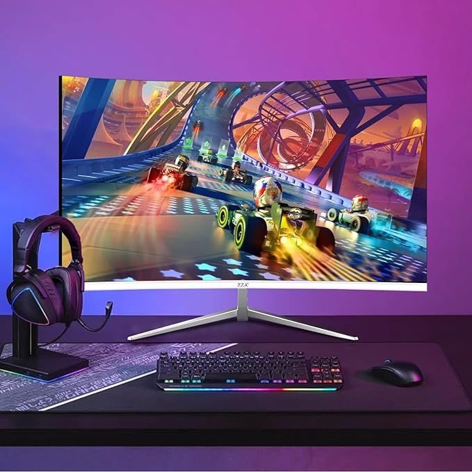 ZZA 27 inch White Gaming Monitor,300Hz Curved Monitor,Full HD 1080P White Computer Monitor,Eye-Care Display with HDMI,DP,FreeSync,Wall Mountable for Gaming and Office