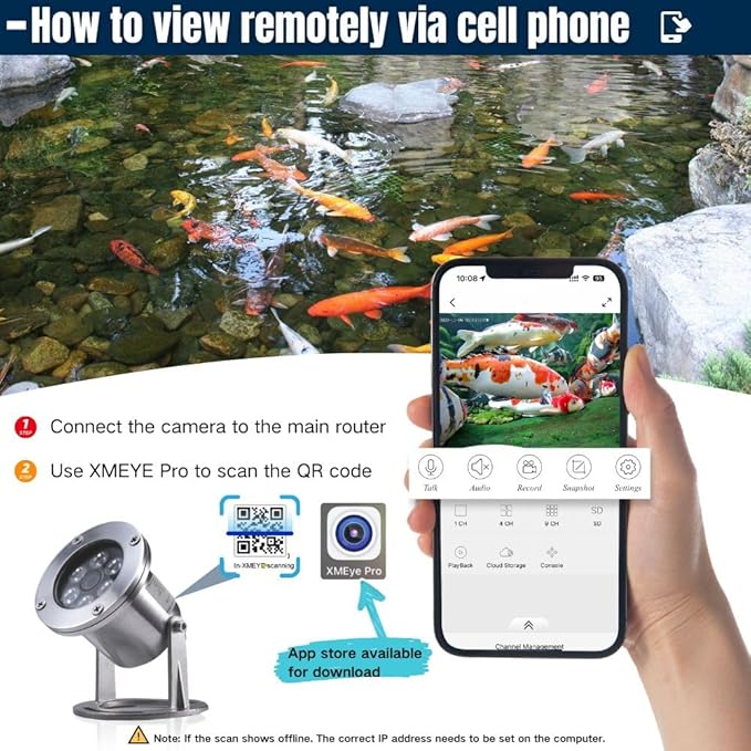 Underwater Cameras 304 Stainless Steel IP68 5MP 2592×1944 POE IP Camera 32Ft Cable Koi Pond Camera