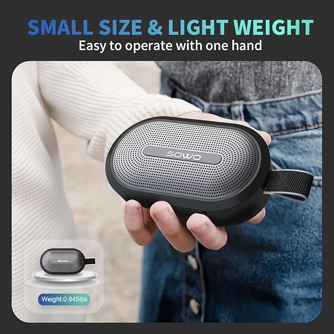 SOWO Wireless Portable Small Speaker, Ultra Magnetic Bluetooth Speaker for Golf Cart, Coverless IP67 Waterproof, 24 H Playtime, Pro Sound, Clip Hanging Design for Outdoor, Indoor - Black