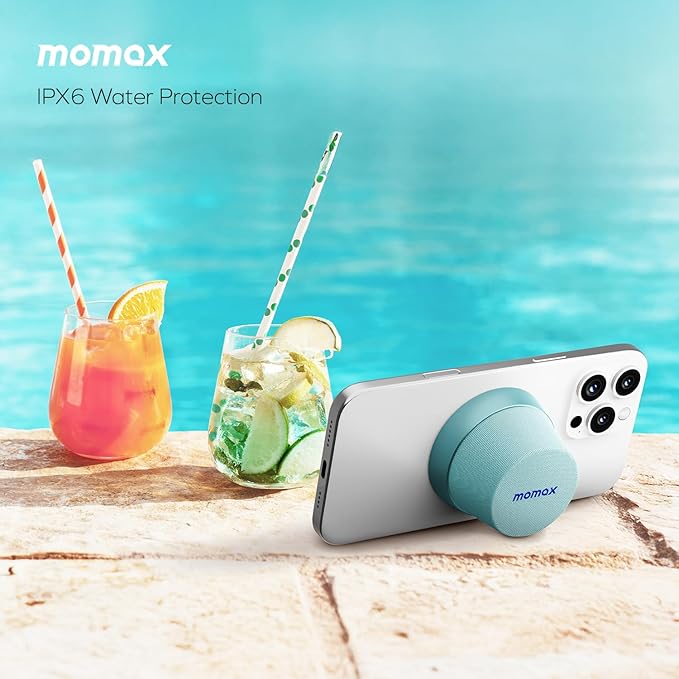 MOMAX Magnetic Portable Bluetooth Speaker - Mini Waterproof Shower Speaker with Bass, 12H Playtime, Outdoor Speaker True Wireless Stereo Pairing for Golf, Beach, Home, Travel, Gift Ideas, Blue