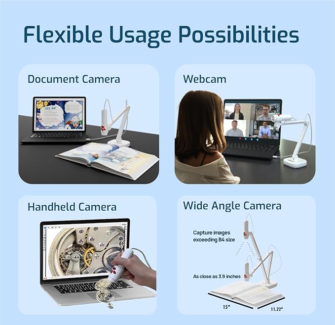 INSWAN INS-3 Handheld Webcam/USB Document Camera for Classroom, Built-in Mic, Light, Auto Focus, Windows, Mac OS, iPad OS, Chromebook for Close-up Demo, Distance Learning, Web Conferencing, IWBs