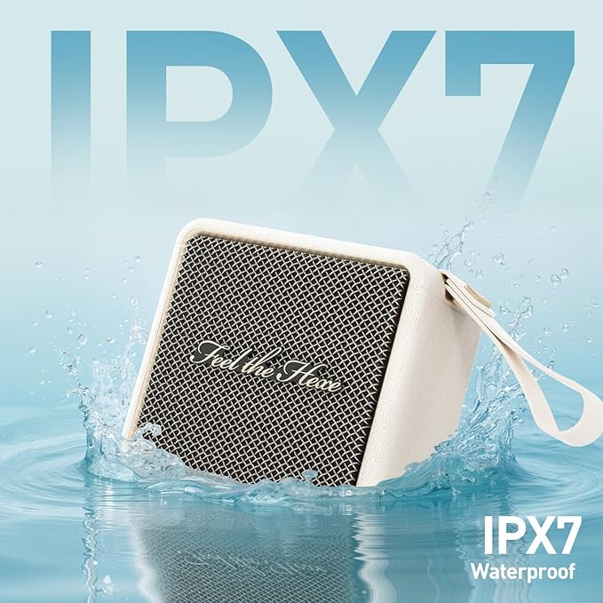 Bluetooth Speaker Portable IP67 Waterproof with 3 Colorful LED Lights TWS Pairing Support Wireless/Aux Cable/SD Card/U Disk Input for Outdoor/Home/Party/Bathroom (White)