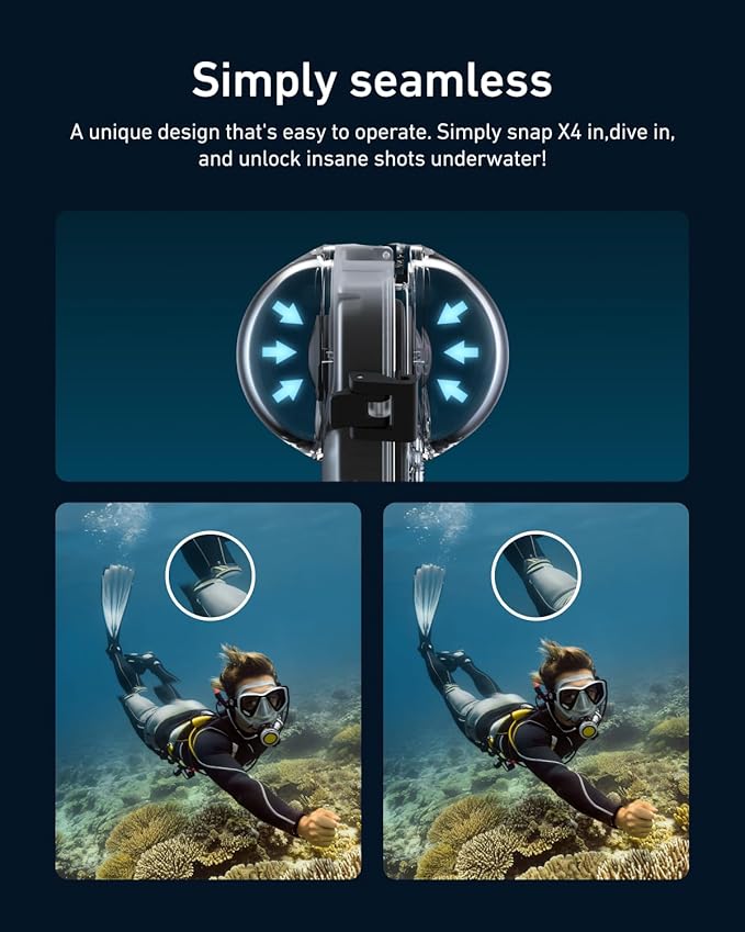 TELESIN Insta 360 X4 Invisible Dive Case, 50m/164ft Waterproof Case Protective Underwater Diving Housing Shell for Insta 360 X4 with Bracket Accessories