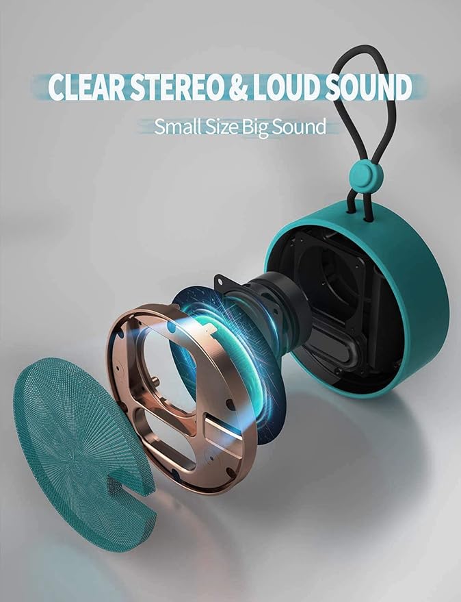 INSMY C12 IPX7 Waterproof Shower Bluetooth Speaker, Portable Small Speaker, Speakers Bluetooth Wireless Loud Clear Sound, Support TF Card Suction Cup for Kayak Canoe Beach Gift (Teal)