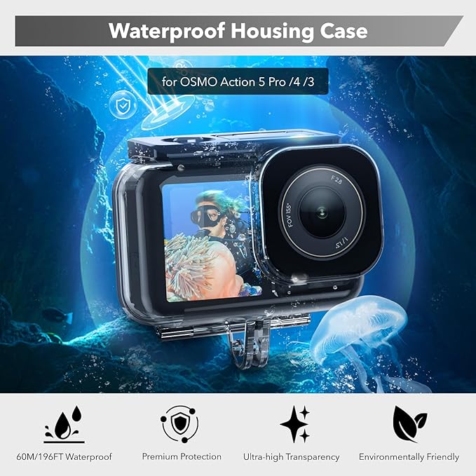 Waterproof Case for DJI Action 5 Pro/Action 4/3, Protective Diving Housing, Floating Handle, Head Strap, Storage Carrying Case for DJI Osmo Action Diving Accessories