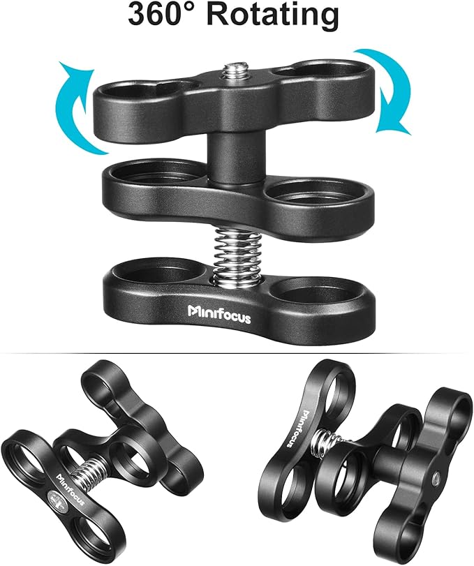 MINIFOCUS 1'' Ball Clamp Mount with Cold Shoe Ball Mount Head Base Adapter Connector for Diving Light Arm Underwater Camera Waterproof Housings Case Video/Flash/Strobe Hot Shoes