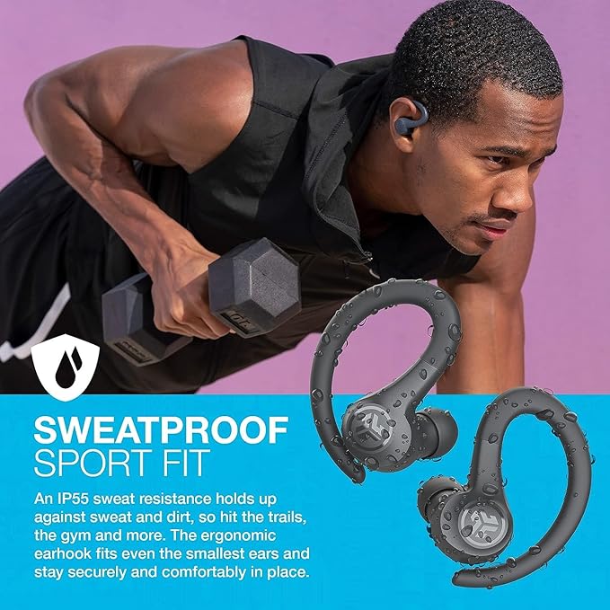 JLab Go Air Sport, Wireless Workout Earbuds Featuring C3 Clear Calling, Secure Earhook Sport Design, 32+ Hour Bluetooth Playtime, and 3 EQ Sound Settings (Graphite/Black)