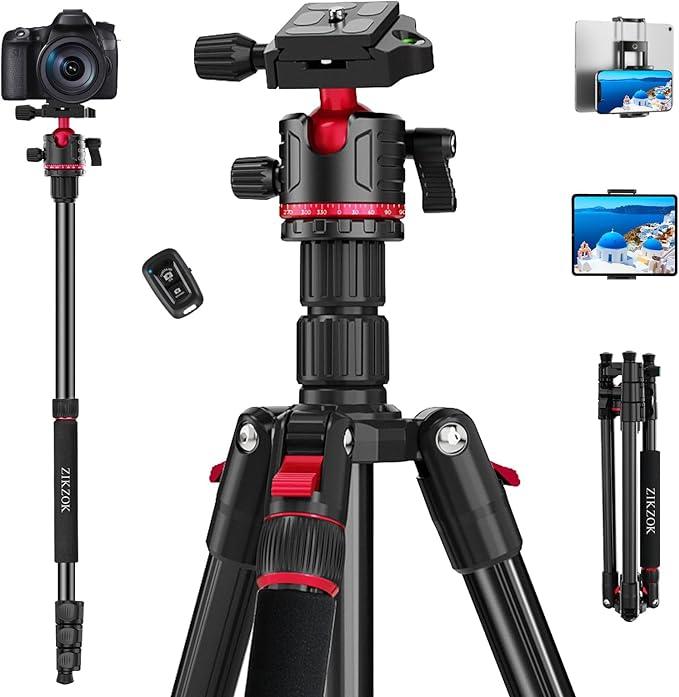 70" Tripod for Camera, Professional Aluminum Camera Tripod & Monopod with 360° Ball Head, Adjustable Lightweight Travel Tripod for Phone,DSLR,Tablet with Carry Bag