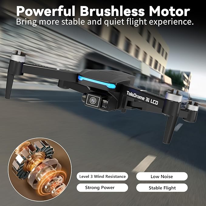 TD31LCD RC Drone with LCD Screen, Foldable Drone for Beginners Digital Image Real-time Transmission, Fine Tuning Function Brushless Motor Drones for Adults