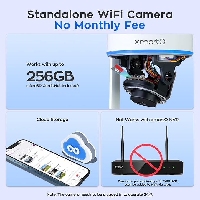 xmartO [AI Tracking Dome CAM 2K HD Metal Dome PTZ Wireless Security Camera with Automatic Tracking, 2-Way Audio and Night Vision (Standalone WiFi Camera, Works with WiFi Router Only)