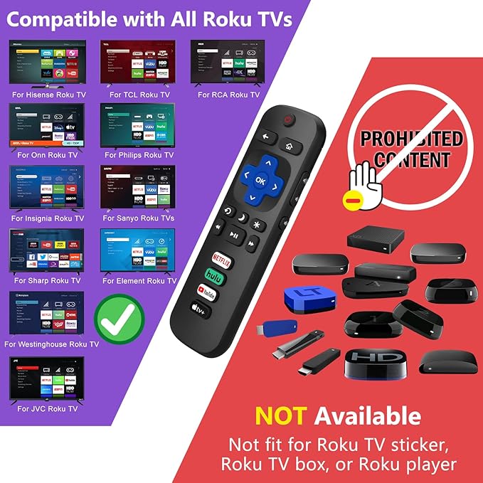【Pack of 2】 for Roku-TV-Remote-Replacement,Universal Control for TCL,ONN, Hisense Roku TVs