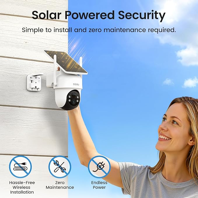 AOSU Security Cameras Wireless Outdoor, 6-Cam Kit, No Subscription, Homebase Expandable to 1TB (32GB Built-in), 5MP Solar Camera Wireless Outdoor, 360° Pan & Tilt, Human Auto Tracking, Easy Setup