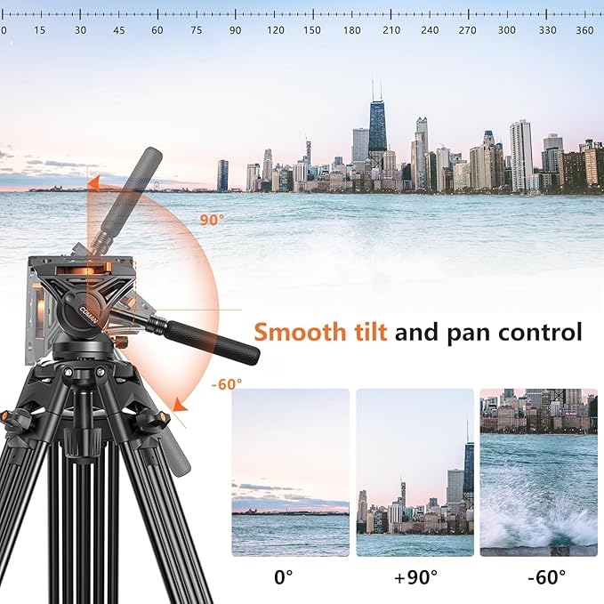 Video Tripod, COMAN 74" Professional Metal Heavy Duty Camera Tripods with Adjustable Damping Fluid Head, Dual-Mode QR Plate Compatible with DJI RS4 Manfrotto (Q6 New Fluid Head)