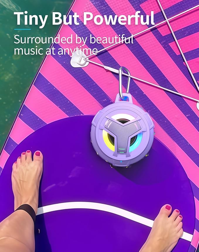 EBODA Bluetooth Shower Speaker, IP67 Waterproof Portable Wireless Small Speakers, Floating, 24H Playtime for Home, Beach, Pool, Kayak, Hiking, Boat Accessories, Gifts for Women, Girls - Purple