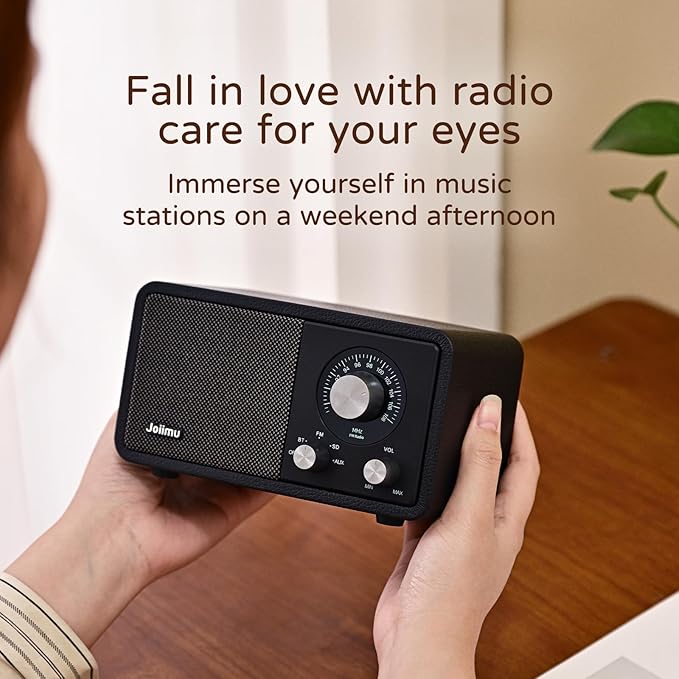 Portable FM Radio Bluetooth Speaker, 2600mAh Rechargeable, Built-in FM Antenna, SD Card Support, for Kitchen, Living Room, with Rotary Knob